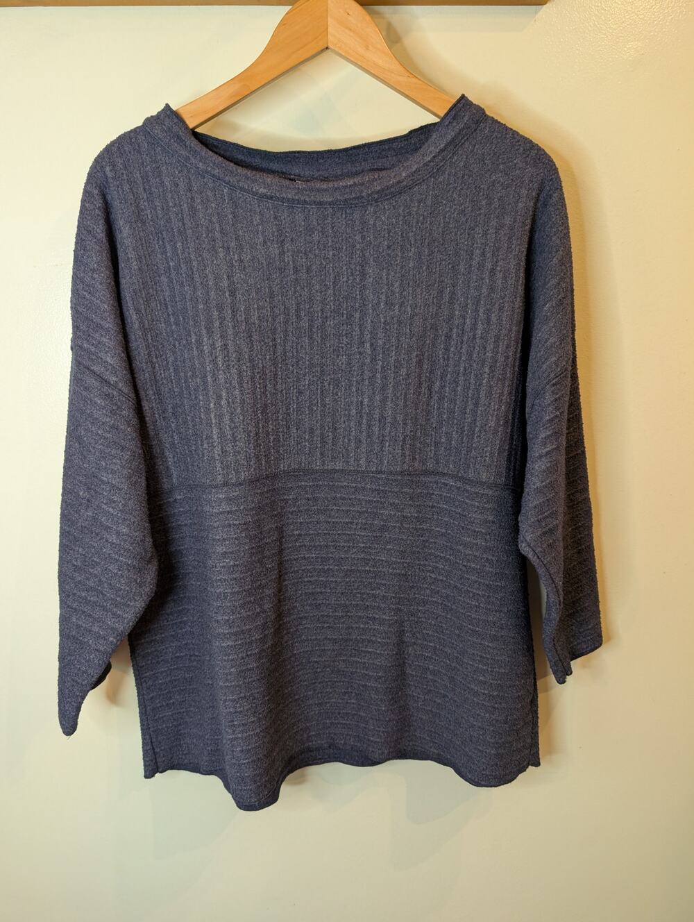 Habitat Womens Oversized Ribbed Knit Sweater Blue Boat Neck Dolman Sleeve M